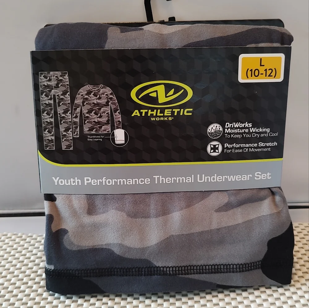Youth Performance Thermal Underwear Set Athletic Works Black/Grey NWT